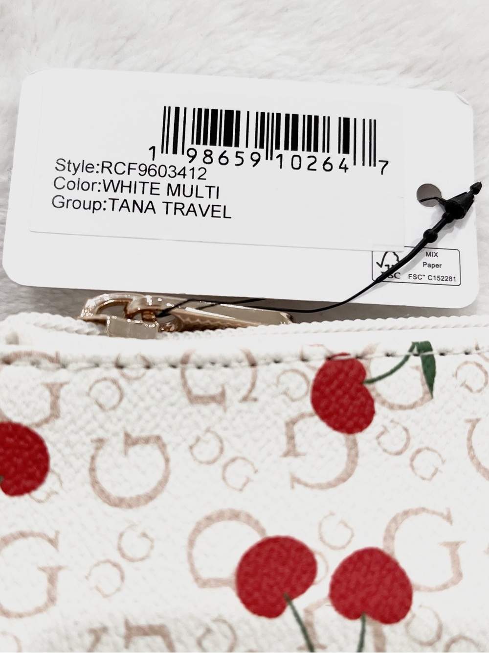 GUESS White Cherry Print Cosmetic Pouch - Picture 3 of 5